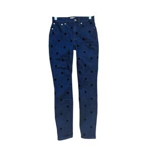 J. Crew Denim Sz 24 9" High-Rise Toothpick Dark Blue Wash Jeans Black Polka Dot